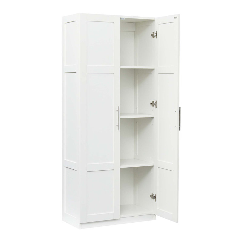 Armoire d'appoint 60 pouces blanche avec 4 portes, buffet en bois rustique pour la décoration et l'organisation, solution de rangement polyvalente