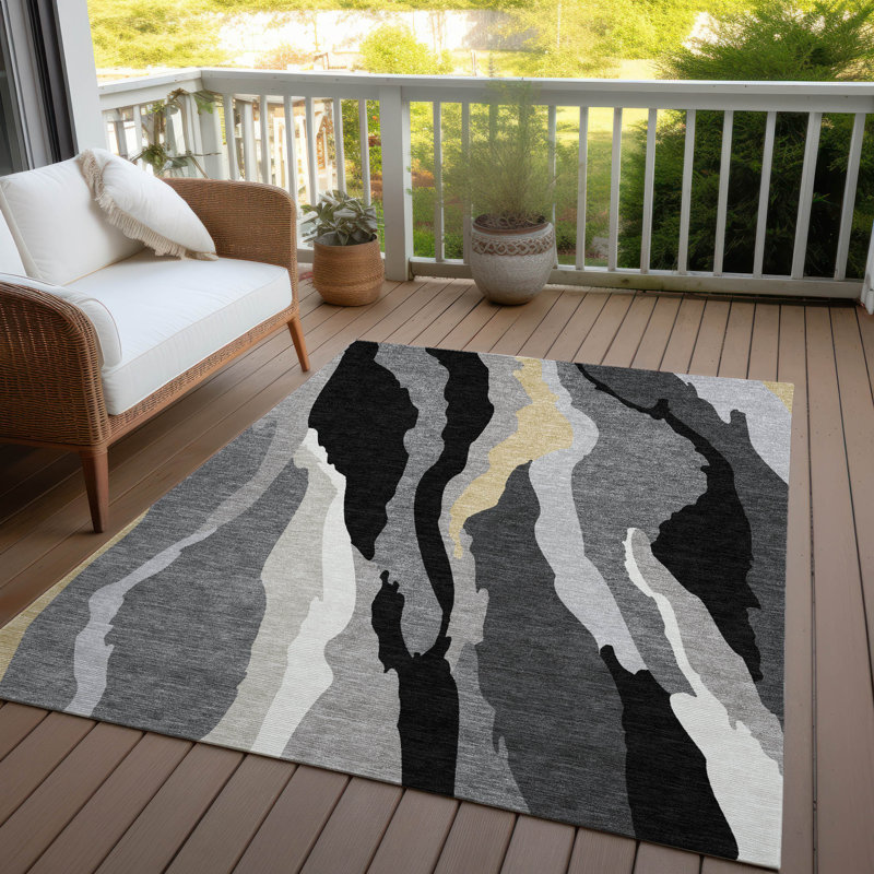 Tapis intérieur / extérieur noir Petala , 9 pi x 12 pi
