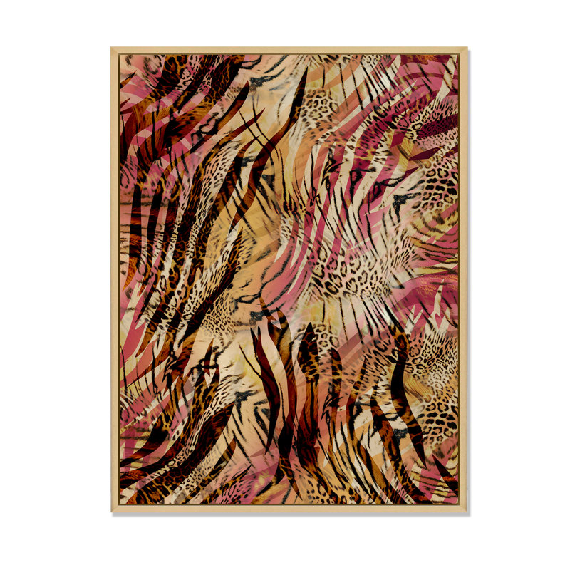 Léopard et tigre - peinture, H 40 po x l 30 po x P 1,5 po, Toile naturelle avec cadre flottant