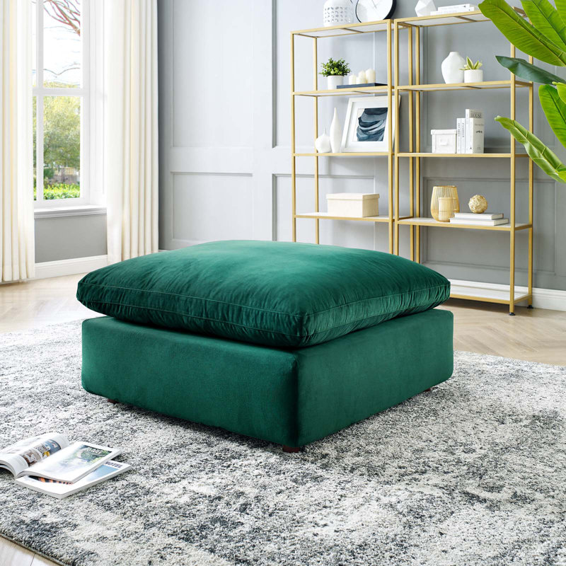 Modway Commix Down Filled Overstuffed Performance Velvet Ottoman, Green Velvet