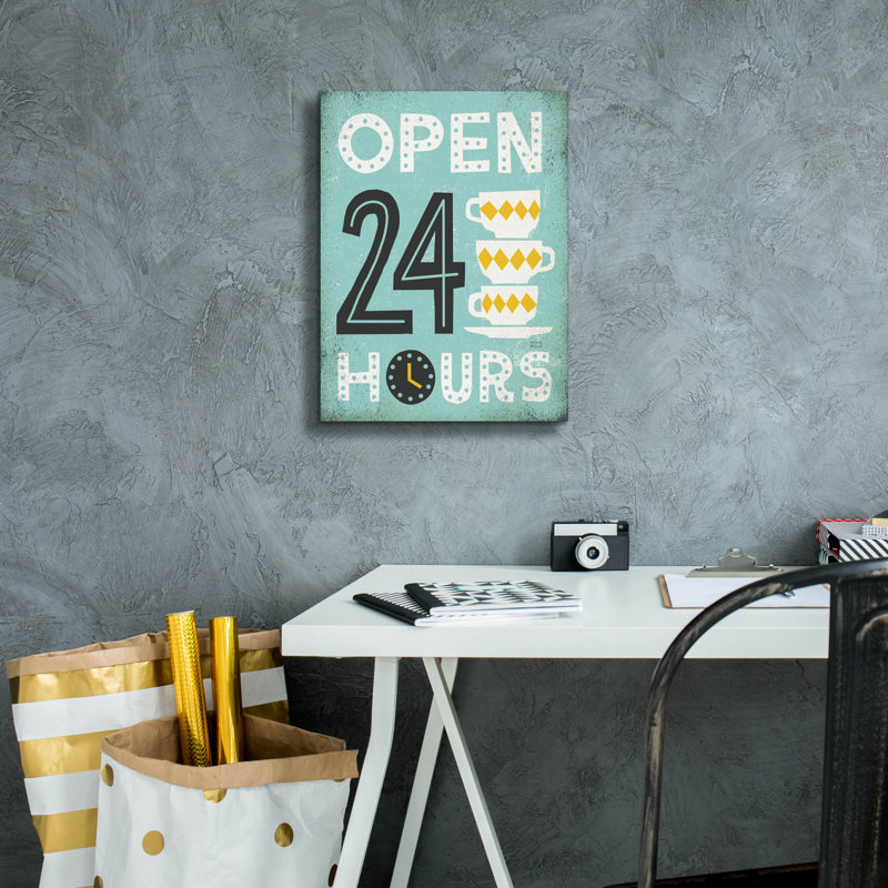 «Retro Diner Open 24 Hours» par Michael Mullan, art mural sur toile, H 16 po x l 12 po x P 0,75 po