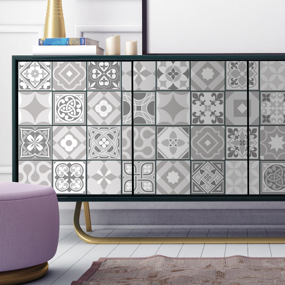 Campbell Cement Light Grey Retro Tile Sticker Set - 15 X 15 Cm (6 X 6 In) - 24 Pcs / Purbeck Stone Tiles Wall Stickers - 15 Cm X 15 Cm - 24 Pcs.