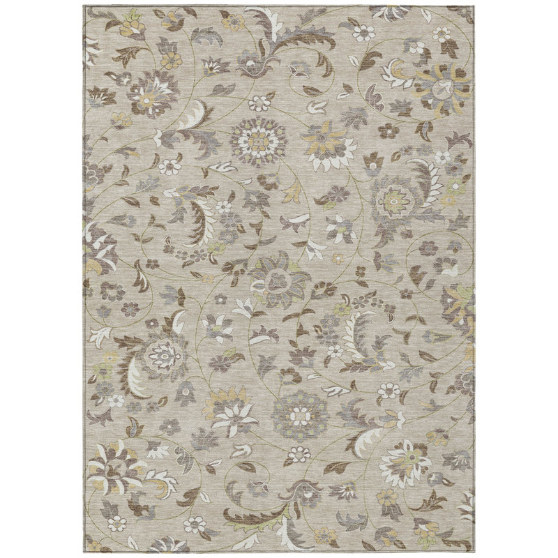 Aveline Brown Washable Indoor-Outdoor Rug - , 3' x 5'