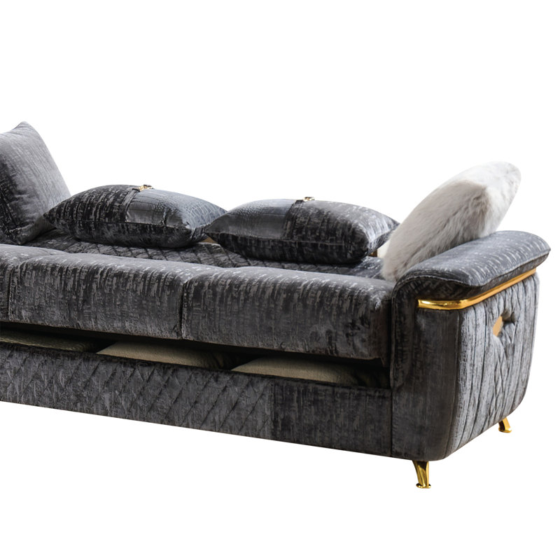 Canapé modulaire réversible de style contemporain avec structure en bois et base en acier inoxydable, Grey