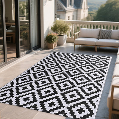 Tapis de camping en plastique noir et blanc