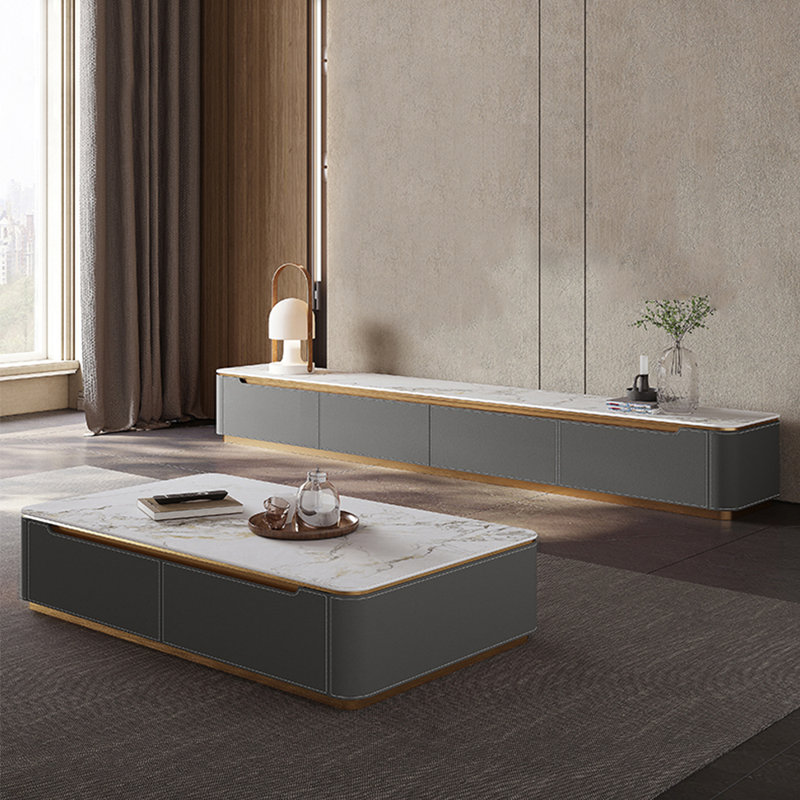 TV stand paired with coffee table, Gray
