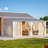 White Hard Top Lean To Gazebo Pergola With Curtains And Mosquito Netting-123829700