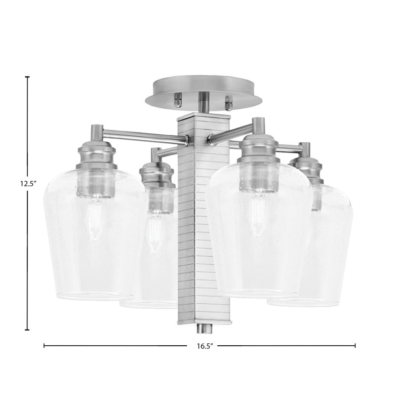 Edge 4 Light Semi-Flush Shown With 5" Clear Bubble Glass, Brushed Nickel