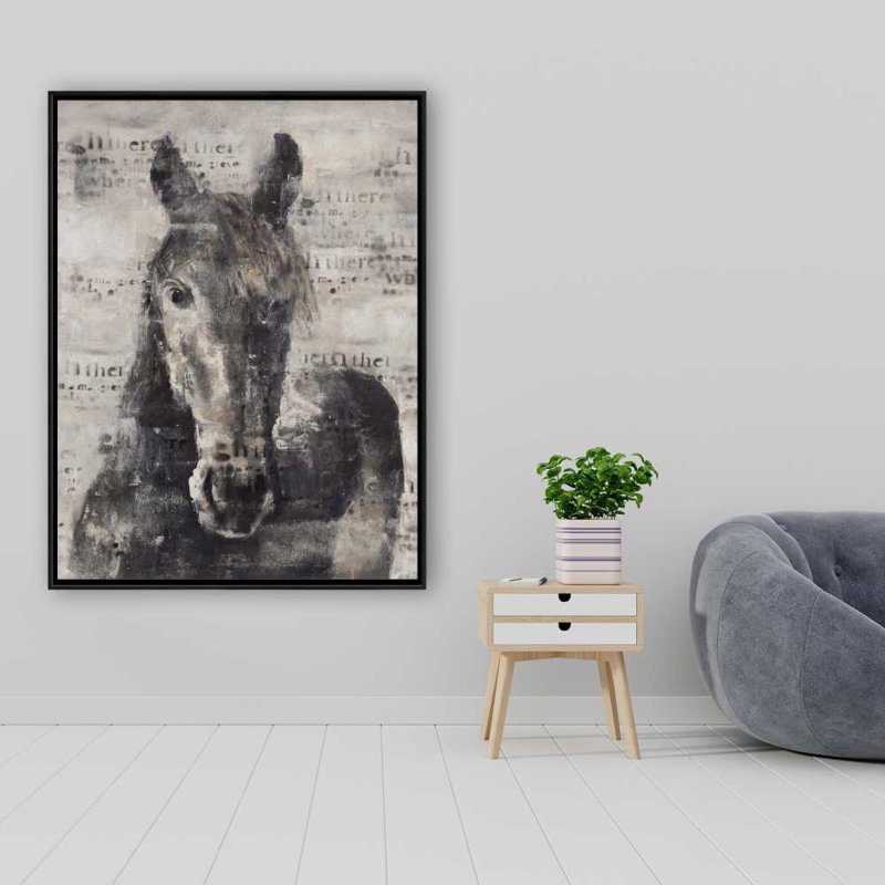 Abstrait cheval avec typographie - toile brune de l'Ouest encadrée