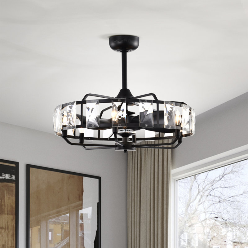 Ventilateur de plafond lumineux en cristal 27 pouces avec télécommande Yaiza