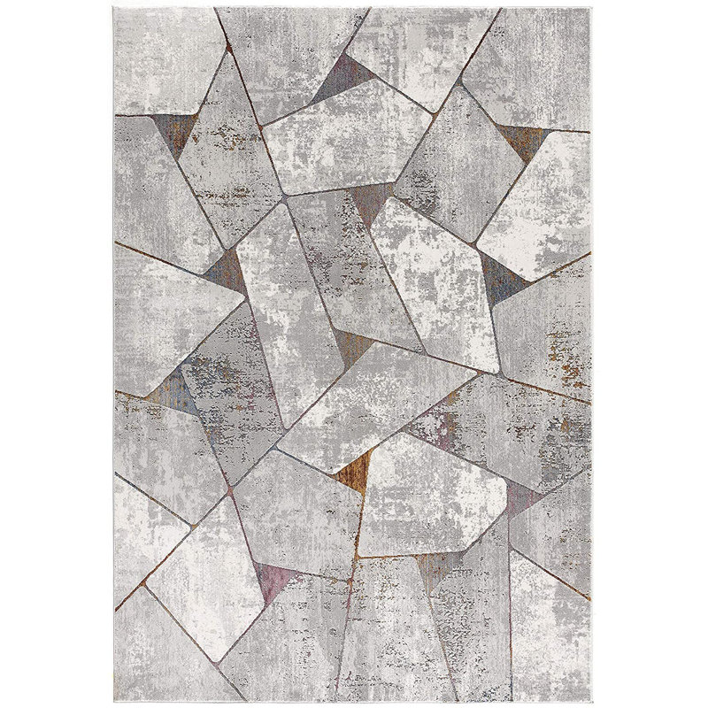 Rug Branch Kairon 8' x 11' (7'9" x 10'9") Grey/Beige Geometric Indoor Area Rug, Comtemporary, High Pile, Stain-Resistant Carpet - Living Room, Bedroom, Dining Room, and Kitchen
