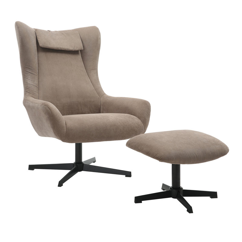 Tishkevich Upholstered Swivel Accent Chair with Footstool, Brown Corduroy