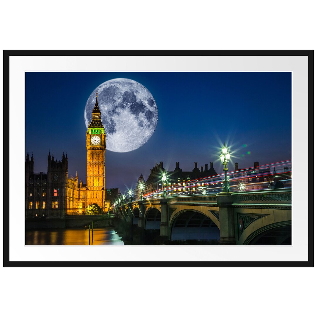 Gerahmtes Poster Big Ben vor Mond in London