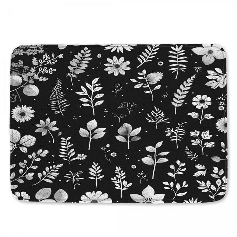 Décor de salle de bain moderne noir et blanc à motif floral, L 24 po x L 17 po