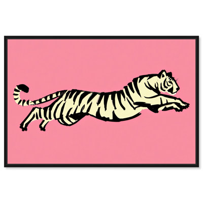 Décoration murale moderne impression sur toile "Pink Tiger" par Art Remedy, cadre noir, 15 x 10