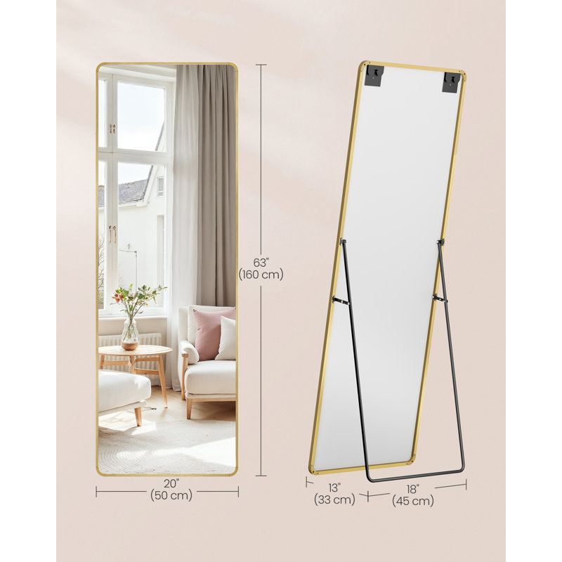 Full Length Mirror, 160 X 50 Cm, Rectangle Full Body Mirror With Stand, Frame Floor Mirror, Tempered Glass, For Bedroom, Living Room, Cloakroom