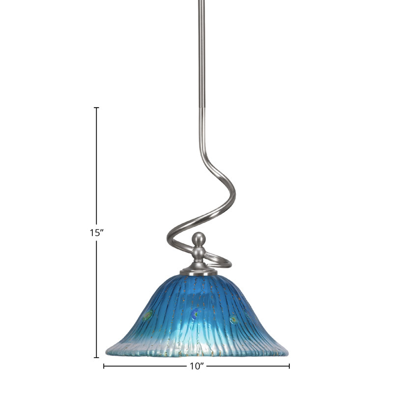 Mini-luminaire suspendu Capri avec verre cristal sarcelle 10 po, Nickel brossé