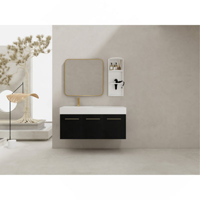 48 Inch Wall-Mounted Bathroom Vanity With Sink And Storage Rack, Thick Edged Resin Left Basin-Package