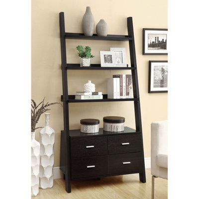 Cappuccino 5 - Shelf Bookshelf With Four Drawers For Office Storage, 72 Inches High, 33.5 Wide, 16.5 Deep, Contemporary Style, Open Back Shelves Style Drawers, Tall, Material, Storage Solution