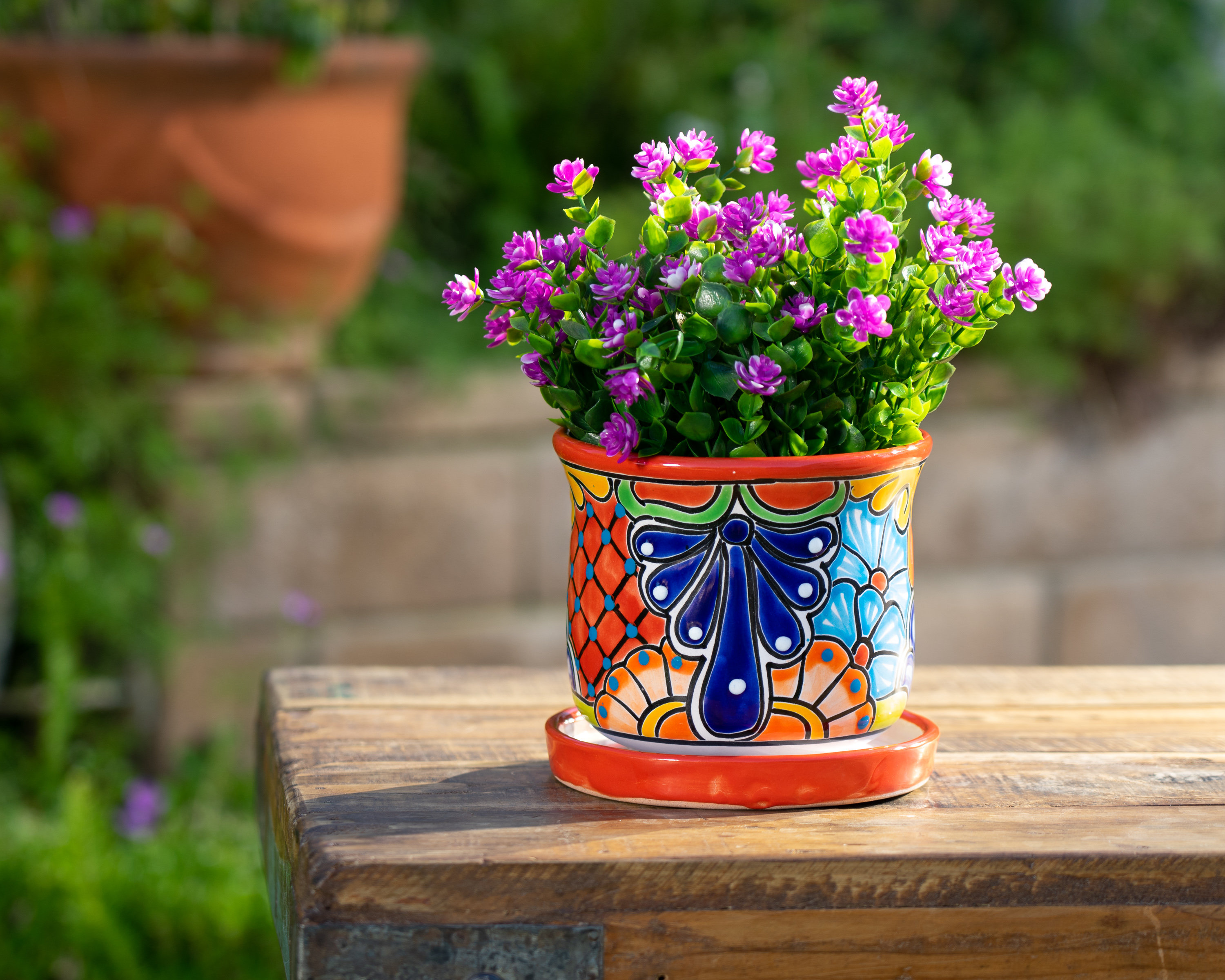 https://assets.wfcdn.com/im/88248195/compr-r85/2521/252187927/bungalow-rose-mexican-talavera-pottery-ceramic-small-circular-flower-plant-pot-saucer-set-red.jpg