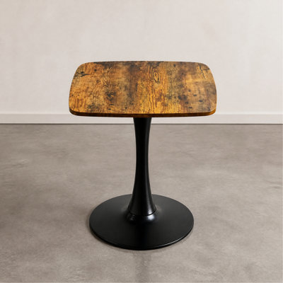 Table carrée carrée, table carrée Tulip 24 po avec plateau en panneau de fibres à densité moyenne et piédestal en métal noir mat, table bistro moderne Mid-Century pour la cuisine, les petits espaces, le salon, le café (brun rustique)