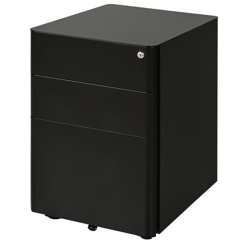 15.4'' Wide 3 -Drawer Mobile Steel File Cabinet, Black