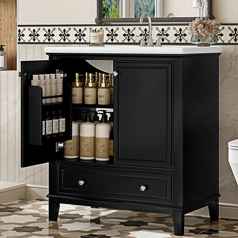 Multi-Functional Bathroom Vanity With Sink Combo, Black