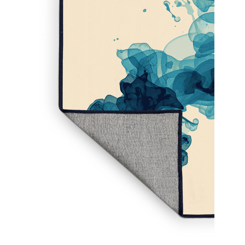 Tapis beige moderne et contemporain lavable à la machine - délimitation marine, Carré 8 pi