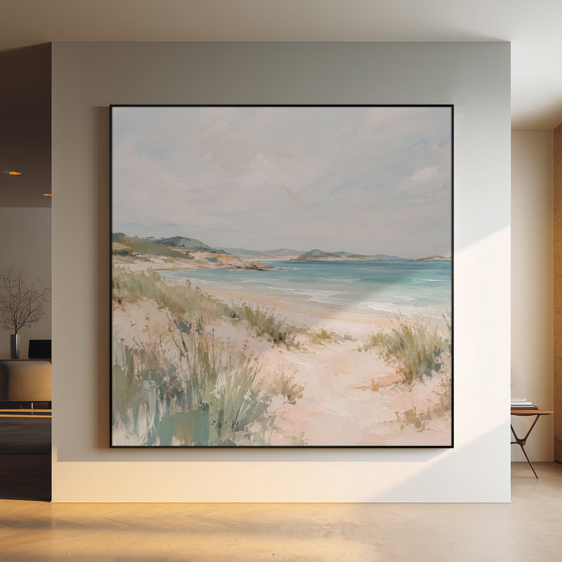Très grand art mural imprimé sur tissu - Décor de chambre à coucher de plage de dunes bleues - "Assemblage requis (cadre non fini)"