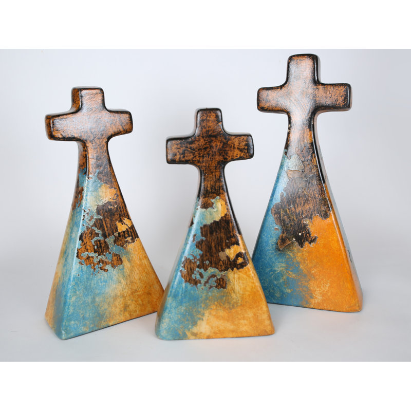 Ensemble de 3 figurines Matney Crosses, Brun / jaune / turquoise