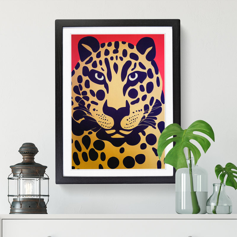 Leopard Contemporary Art - Picture Frame Print, Black, 64cm H x 46cm W x 2cm D