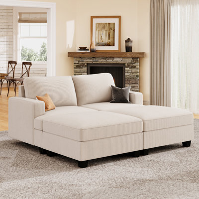 Corduroy Sleeper Sectional For Small Space Upholstered Sofa Bed