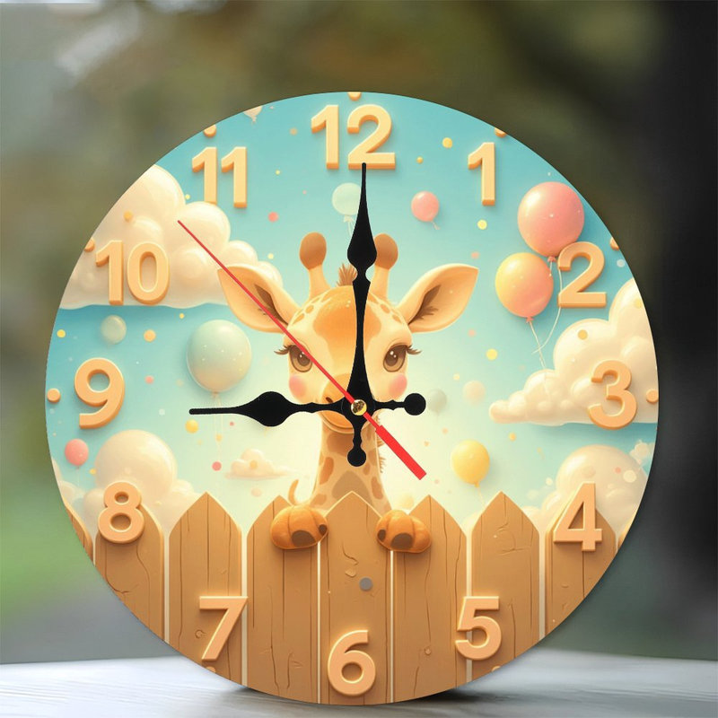Jolie horloge de girafe, clôture, ballons, chiffres
