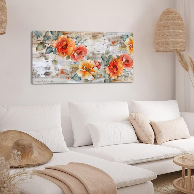 Peinture, fleurs rouges, plantes, art mural, œuvre d'art pour la chambre à coucher (20 po x 40 po)
