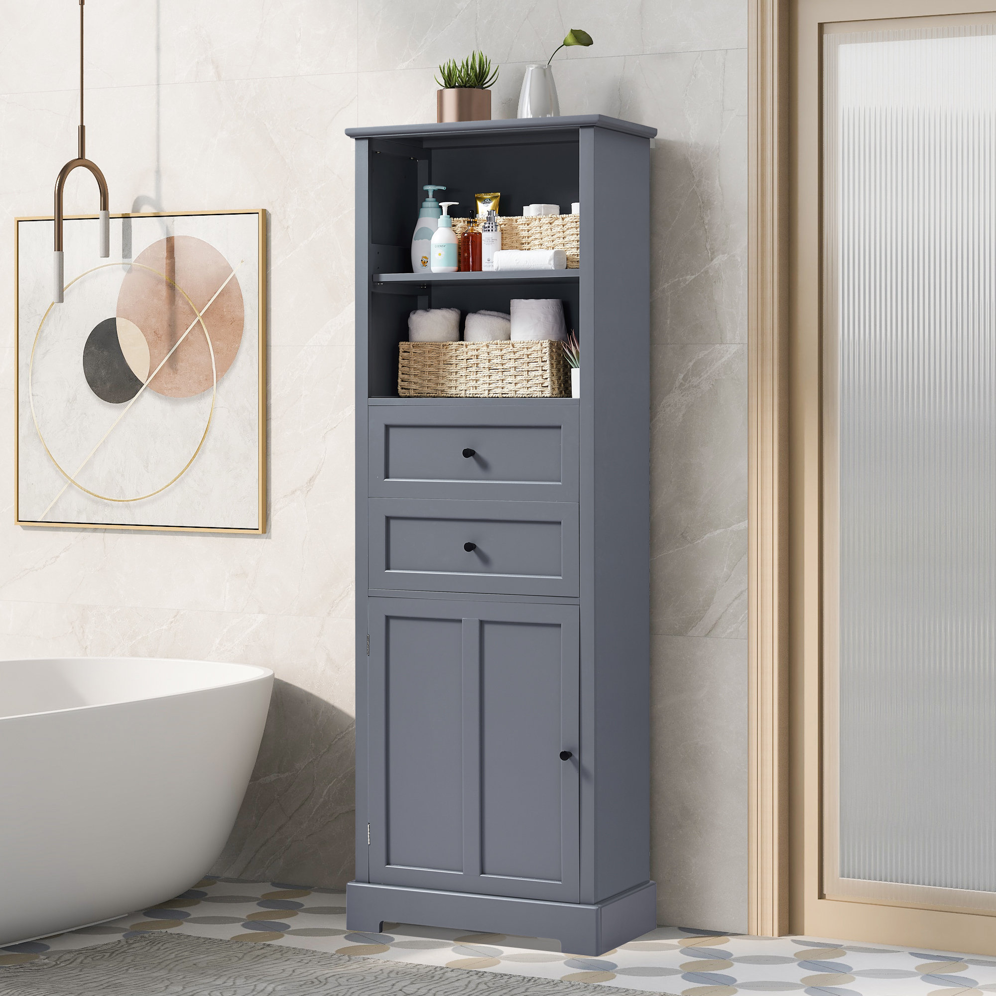 Wildon Home® Mirveta Bathroom Storage Cabinet, 66.14 IN Tall Storage ...