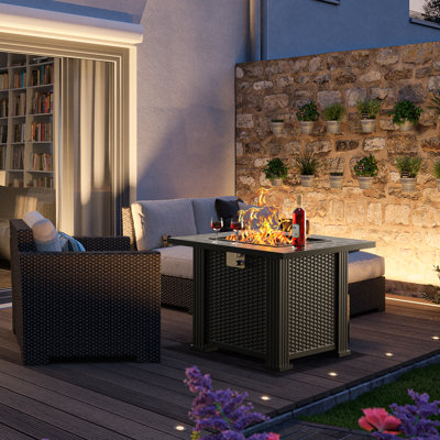 Newton Square Iron Propane Smokeless Fire Pit Table with Lid