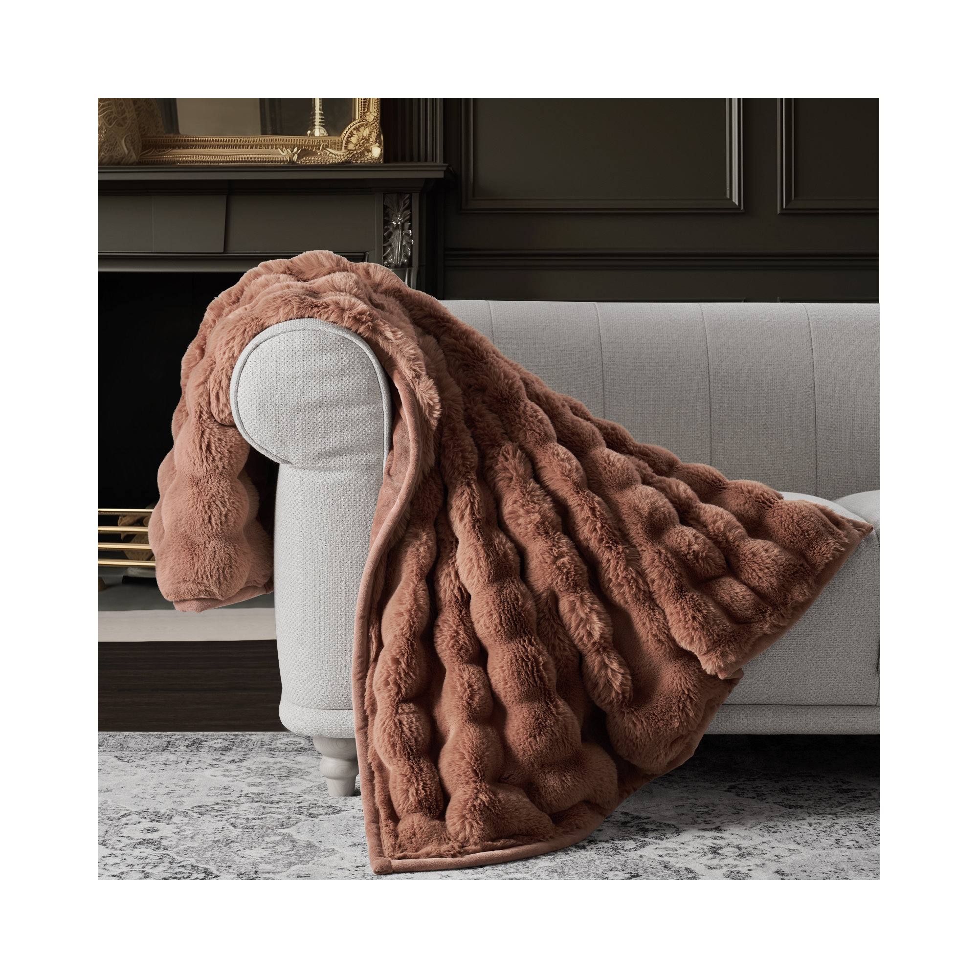 Ridgeline Faux Fur Throw Blanket, Camel, 80" L x 60" W