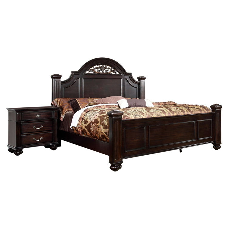 Black Finish Wood 6Pcs Platform Queen Bed Set