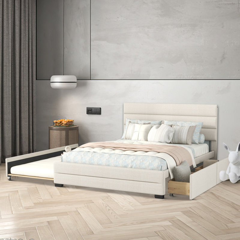 Lit plateforme tapissier Eraclio, Beige