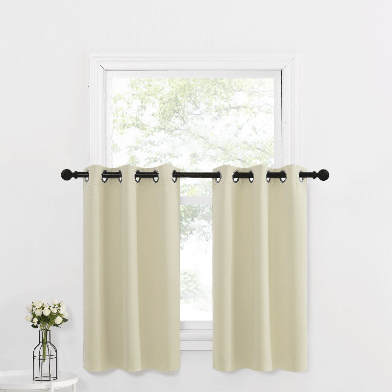 Blackout Small Window Valances, Rustic Farmhouse Curtains Grommet Top Thermal Insulated Window Drapes for Kitchen/Bathroom/Basement, 2 Panels.