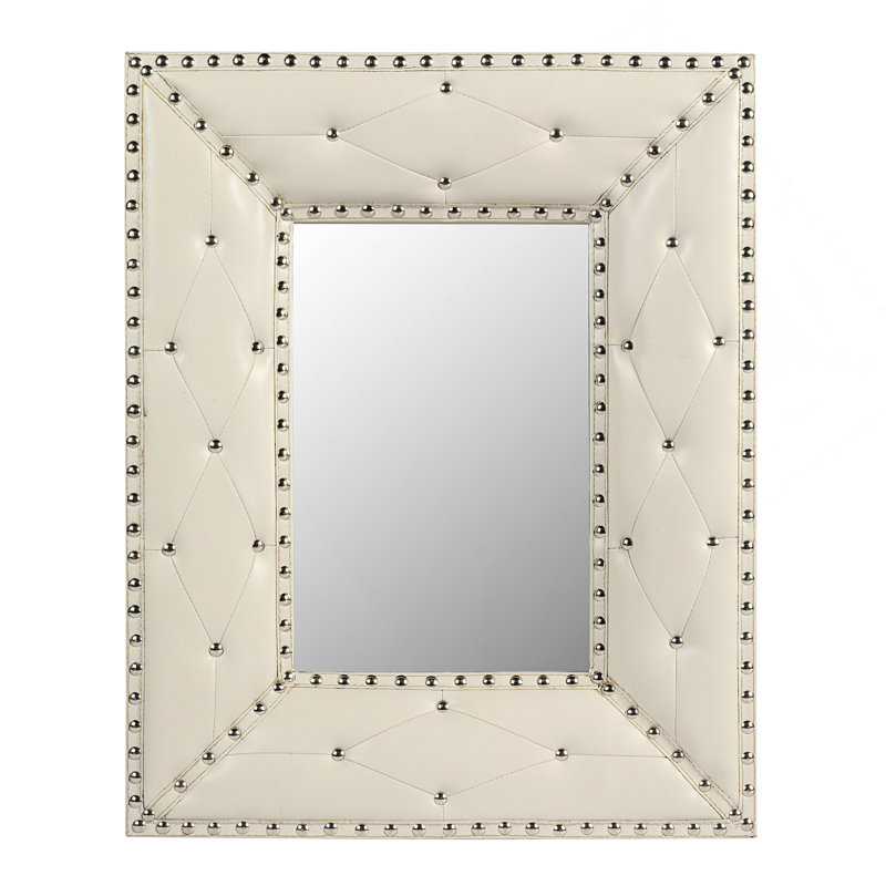 Rectangle Decorative Wall Hanging Mirror,Rivet Decoration,PU Covered MDF Framed Mirror For Bedroom Living Room Vanity Entryway Wall Decor,21X26inch
