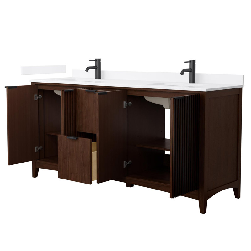 Palmilla 72" Freestanding Double Bathroom Vanity with Quartz Top, Brown, Matte Black