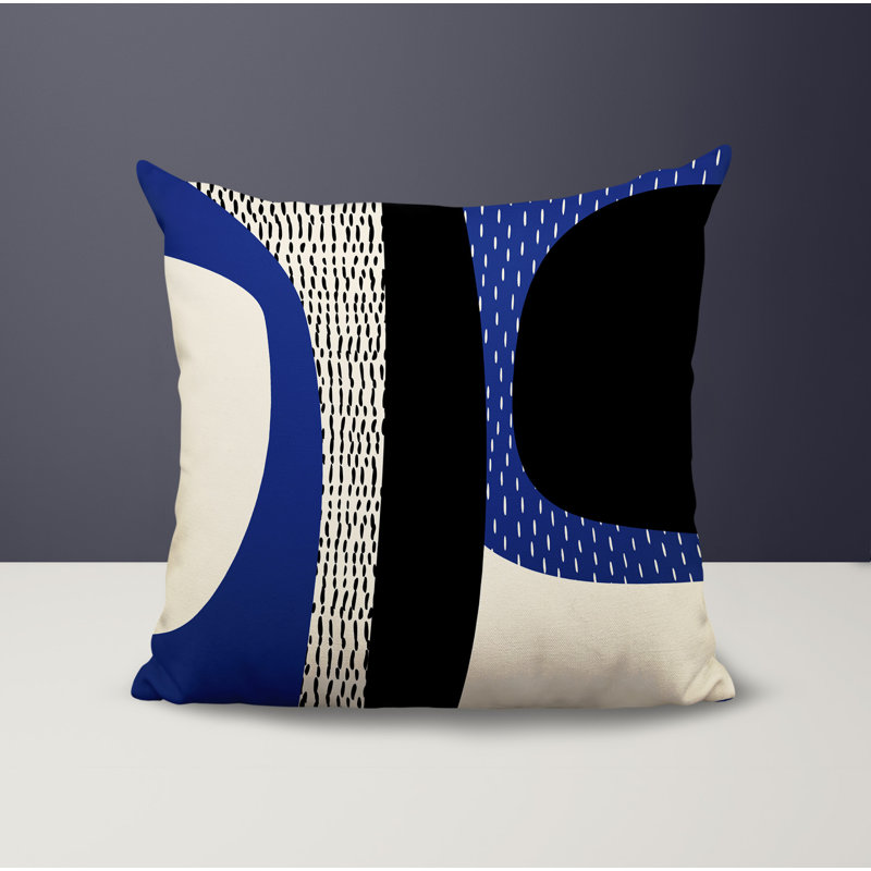 Coussin carré intérieur / extérieur pia, H 17 po x l 17 po, Bleu marine / noir / blanc cassé