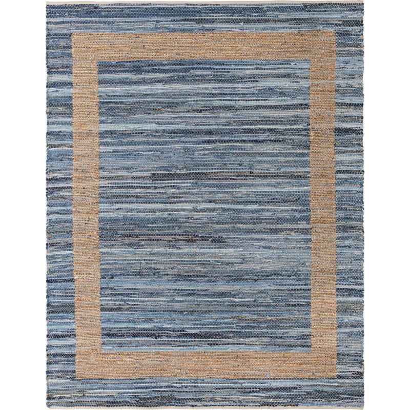 Tapis bleu marine / brun en jute tissé à plat à la main Mcandrews, Rectangle 8 pi x 11 pi
