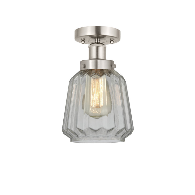 Plafonnier semi-encastré en verre Caggiano, Transparent, Nickel satiné brossé