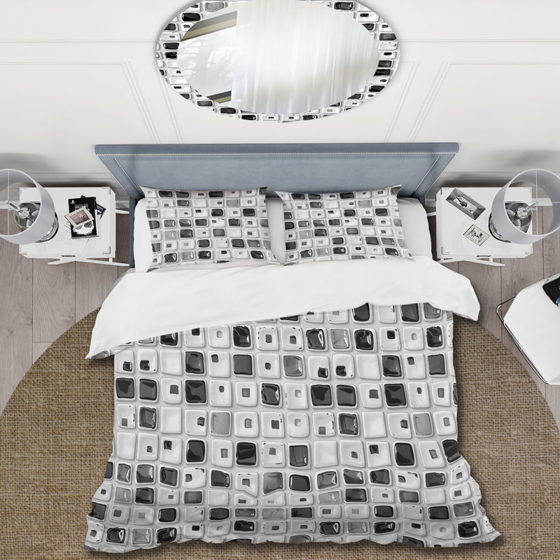Ensemble de housse de couette gris et noir Midcentury Mosaic Tiles VI - Midcentury