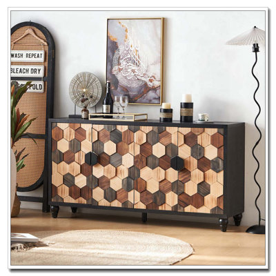 Storage Cabinet With Honeycomb Pattern, Modern Accent Cabinet With Doors For Entryway Buffet Sideboard Living Room Sideboard