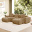 Canapé modulaire modulaire à 3 places en forme de U avec passepoil à bordure française, aucun assemblage requis, canapé à 3 places avec coussins décoratifs et 2 repose-pieds mobiles, tissu en velours brun
