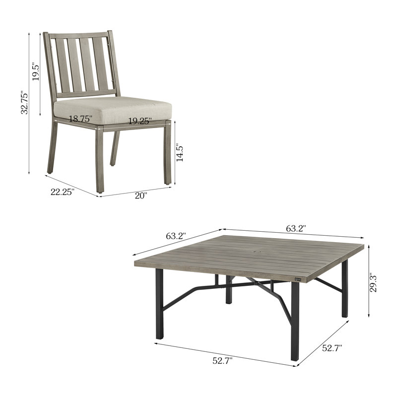 Ensemble de salle à manger carré de 63,2 po avec coussins Sunbrella® pour 8 personnes Azur Patio