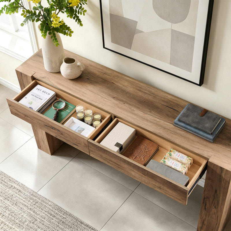 Console 63 pouces en bois de style campagnard - table de canapé rectangulaire derrière le canapé, table d'entrée pour vestibule, couloir, salon